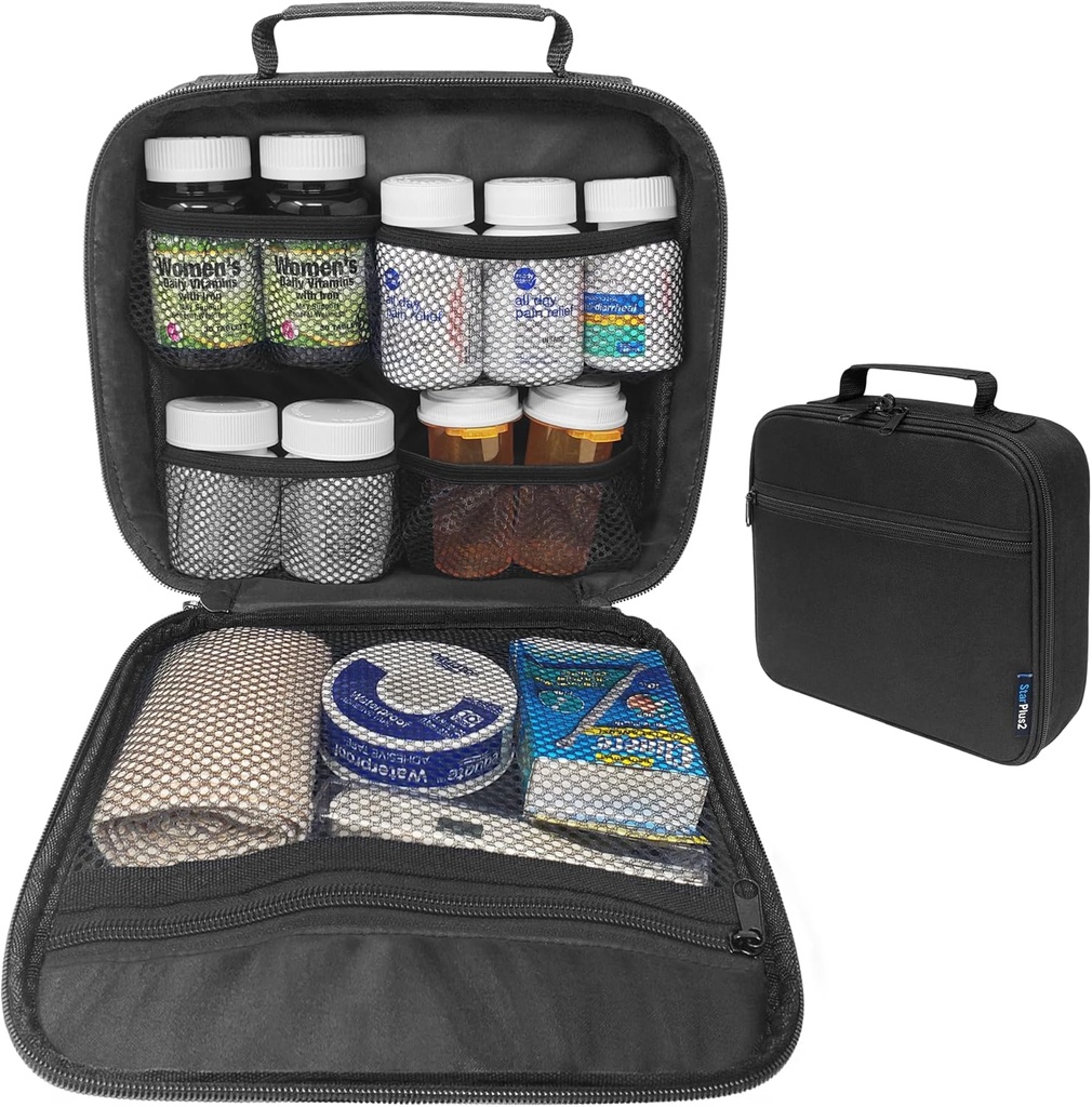Medium Travel Pill Şişe Organizer, Tıp Bag, İlaçlar ve Tıbbi Malzemeler için Carrier - Black (Without Lock)