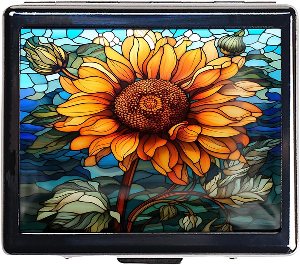 7 Days Chromed Shiny Silver Pill Organizer with Mirror Inside Has 8 Ayrı Karşılaştırmalar Rect bok 7 Gün Pill Box Pill Case (Sunflower Stained Glass)