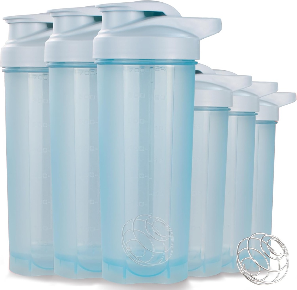 ShakerZoo-6 Pack-Protein Shaker Şişeler Protein Mixes, Shaker Cups for Protein Shakes, 3 adet 24 Kasım ve 3 adet 20 Kasım (Mavi)