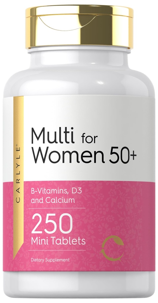 Carlyle Multivitamin for Women 50 Plus | 250 Mini Tabletler | Demir Ücretsiz Supplement | Vitaminler A, B12, C, D3, Folate (Folic Acid) ve Macau | Non-GMO, Gluten Free