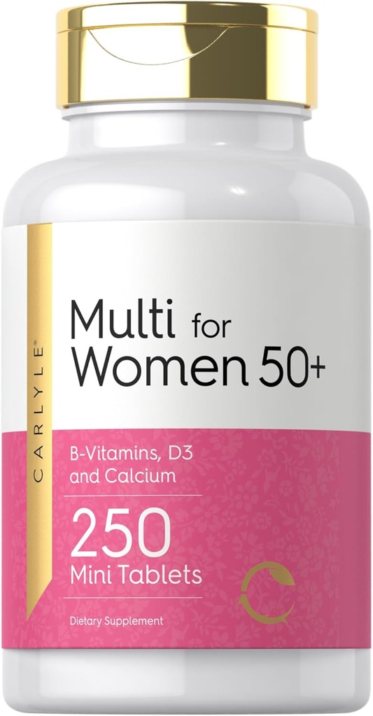 Carlyle Multivitamin for Women 50 Plus | 250 Mini Tabletler | Demir Ücretsiz Supplement | Vitaminler A, B12, C, D3, Folate (Folic Acid) ve Macau | Non-GMO, Gluten Free