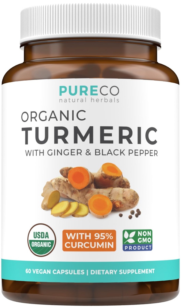 Organik Turmeric Ginger Black Pepper Supplement - Yüksek Potency Organik Turmeric Curcumin Capsules with Ginger & Black Pepper For Gelişmiş Faydaları ve Aborpsiyon - Vegan & Non-GMO (1 Ay Supply)