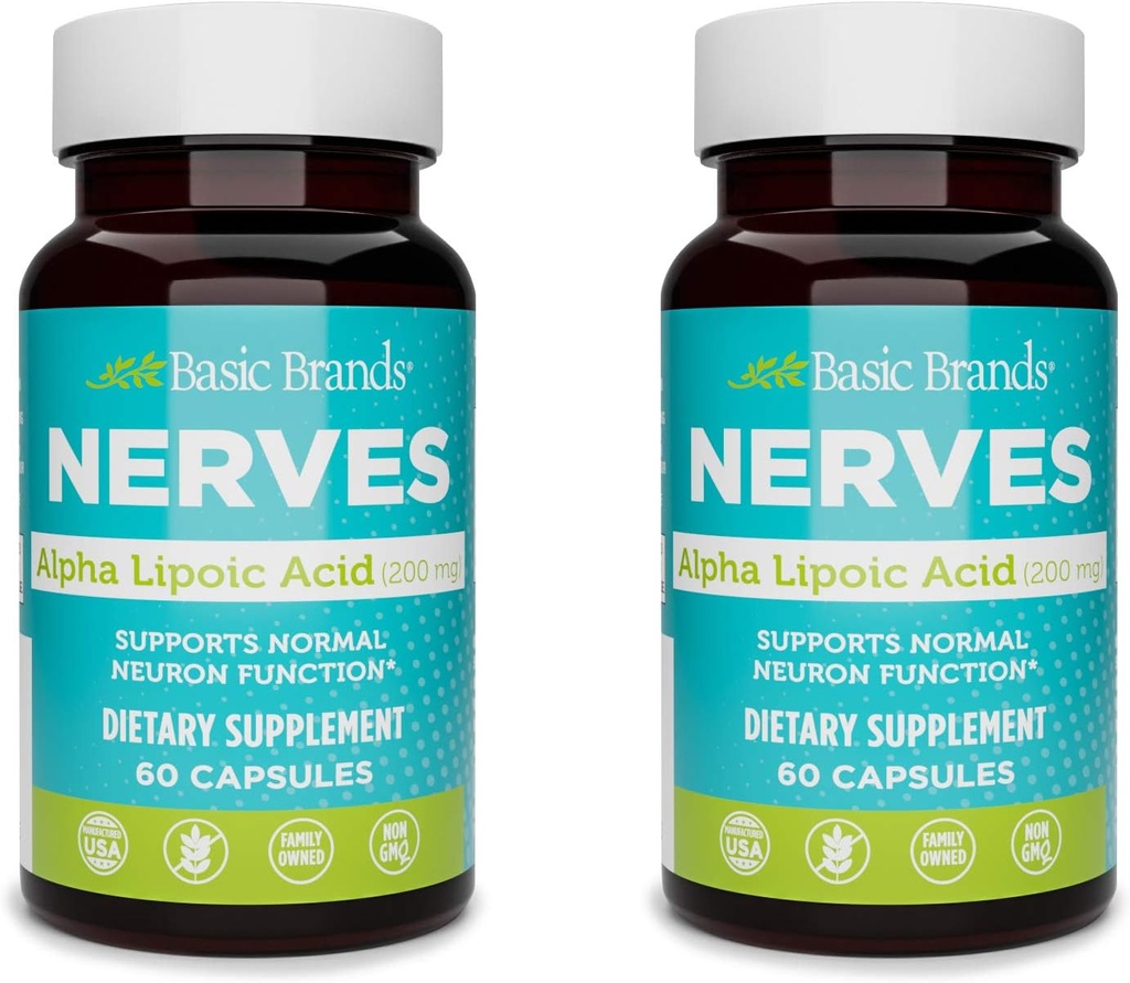 Basic Brands Alpha Lipoic Acid 200mg - Potent Antioxidant ALA Supplement for Healthy Nerve Function & Metabolism - 60 Capsules - 2-Pack