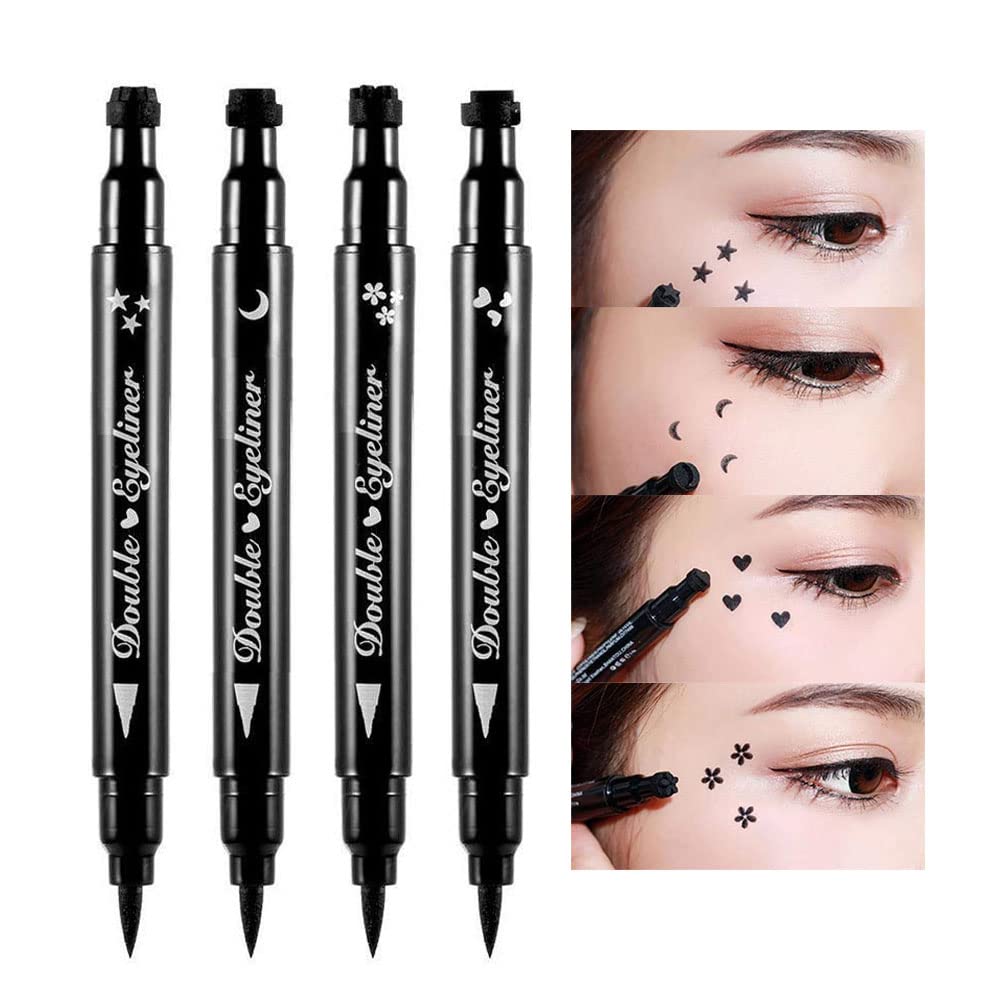 BINGBRUSH Double-sided Liquid Stamp Eyeliner Pen, Face Stamps Makyaj Son derece Siyah Sular Slim Gel Felt Yüksek Siyah Pigment Sıvı Gözlü & Seal (kara)