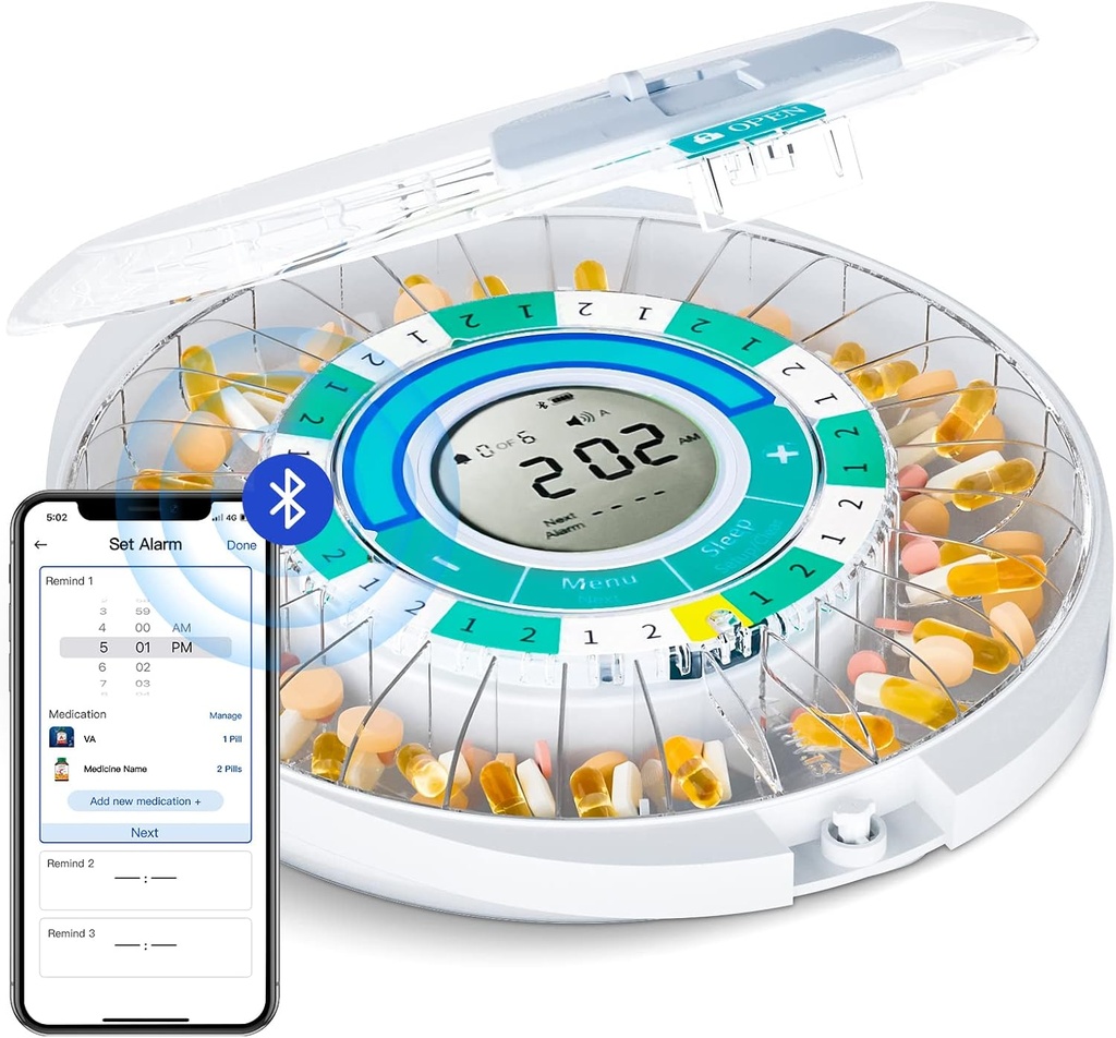 Z Yükseltoxy Bluetooth Otomatik Pill Akrilik Machine for Elderly with Alarm, Smart Drug Pill Box 28 Day for Home Use, Eletronic Medicine Organizer Monthly, Timed Hatırlatıcı