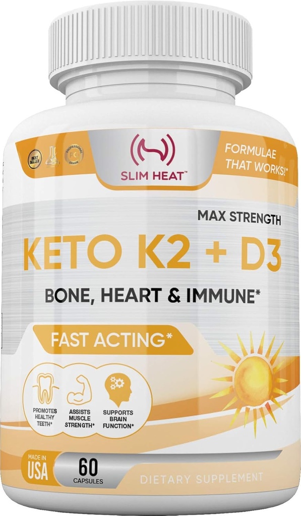 K2 + D3 todis - Bone, Heart ve Immune Formula - Kadınlar ve Erkekler için K2 D3 Vitamin Tamam - 60 Capsules