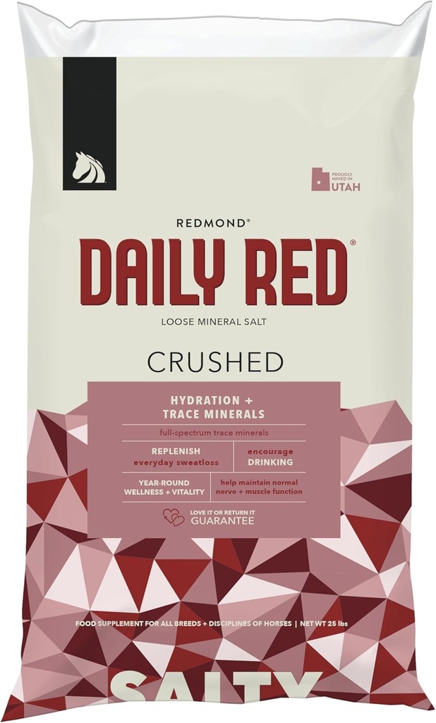Daily Red Crushed Loose Minerals | Mineral Salt + Elyte Supplement for Horses (25LB Refill Bag)