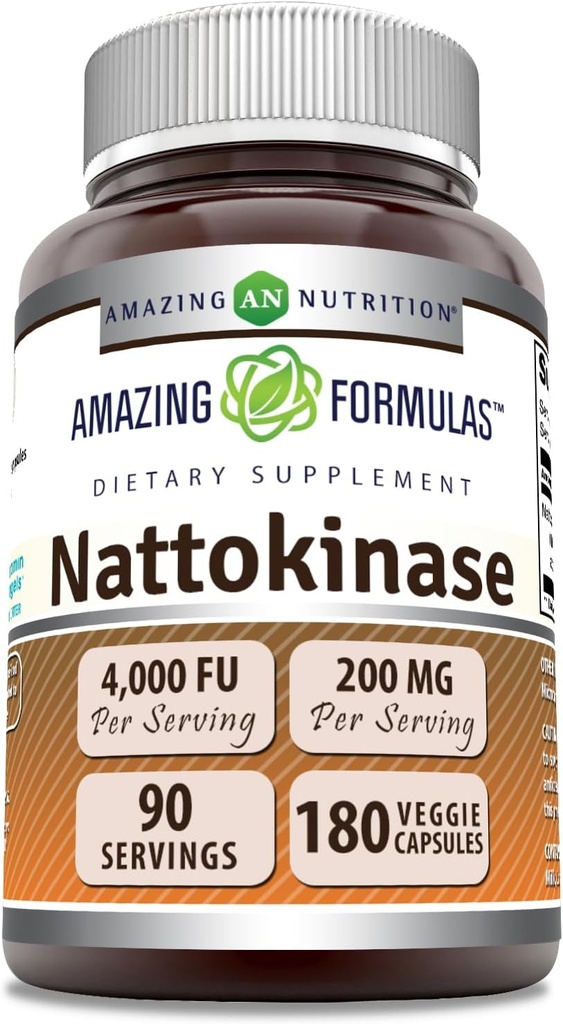 Amazing Formulas Nattokinase Diyetary Supplement 100 mg Veggie Capsules Supplement | 2000 FU Enzyme Activity | Non-GMO | Gluten Free | Made in USA (180 Count)