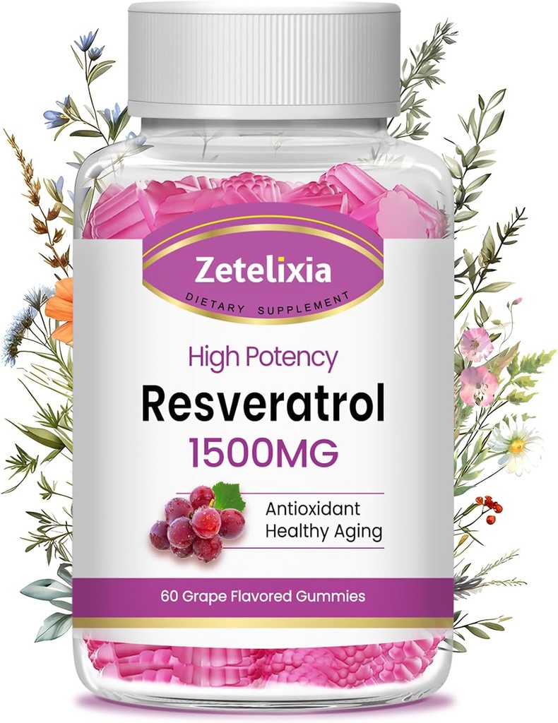 Χωρίς ζάχαρη Resveratrol Gummies - Υψηλή καθαρότητα Resveratrol συμπλήρωμα για αντιοξειδωτικό, υγιή γήρανση, δέρμα, εγκέφαλος, οργανικά - 60 Gummies