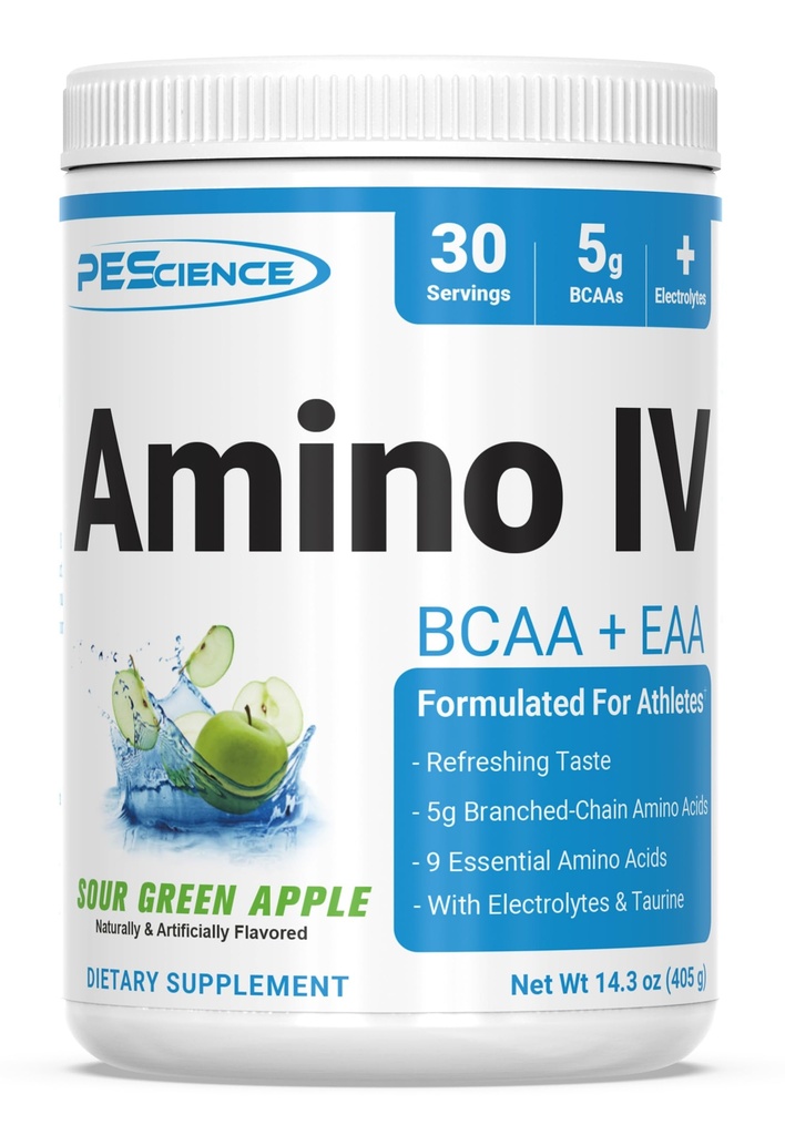 PE Science Platinum IV BCAA & EAA Toz, Essential Amino Asits, Taurine, Hydration ve Muscle Recovery için Electrolytes, Men & Women, Post Workout - Sour Green Apple - 30 Servisler