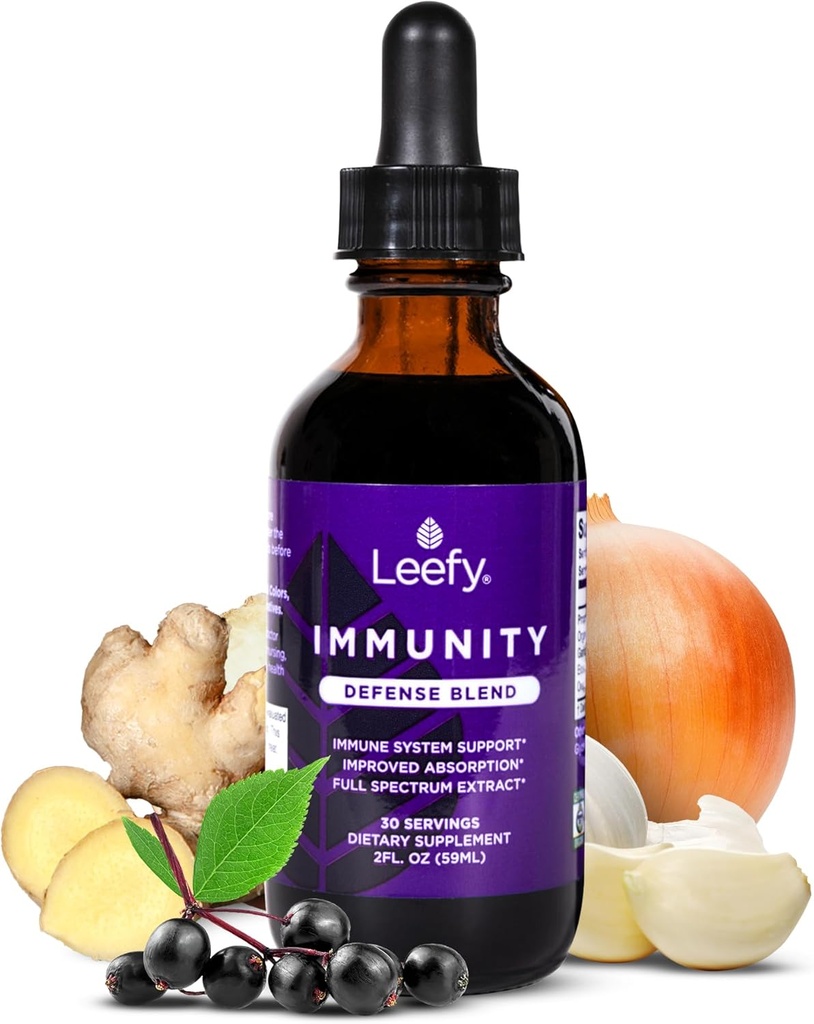 Leefy Organics Ανοσία Άμυνα Μείγμα - Οργανική Ανοσολογική Υποστήριξη Συμπλήρωμα, Γρήγορο Συμπληρώματα Απορρόφησης Ανοσίας, Ανοσοποιητικά Αναμνηστικά για Ενήλικες, Ανοσοποιητική Ενίσχυση, Ανοσοποιητικό Σύστημα Αναμνηστικό, Ανοσία Ενίσχυση - 2 Oz