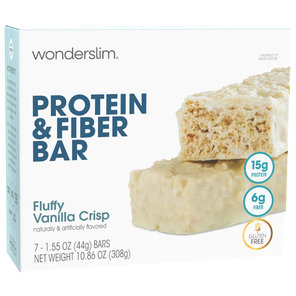 Wonderslim High Fiber Protein Bars, Fluffy Vanilla Crisp | 15g Protein, 6g Fiber | Low Sugar, Low Carb | Sağlıklı Indulgence | Satisfying, Supports Energy & On-the-Go Convenience, 7 Pack
