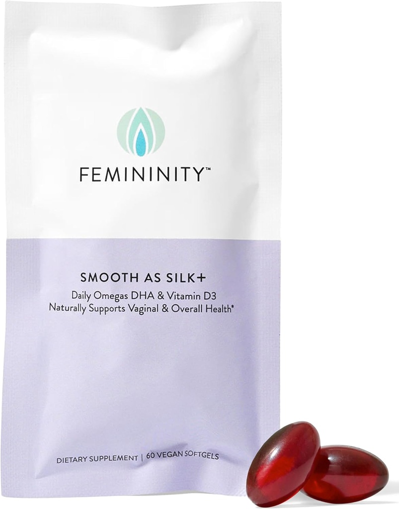 Femininity Smooth as Silk+ 30-Day Refill for Vaginal Kuruness (60 Softgels) – Sea Buckthorn Oil, Vitamin D3 ve Plant-Based Omega-3 DHA
