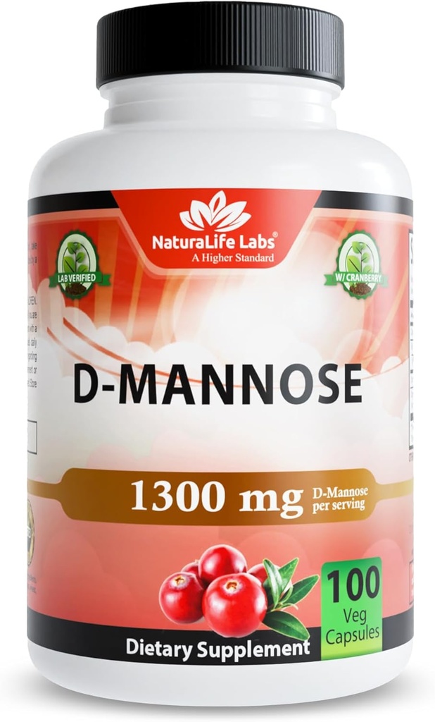 NaturaLife Labs Organik D-Mannose 1300 mg hizmet başına 100 mg – 100 Capsules – Non-GMO, Gluten-Free, Vegan