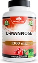 NaturaLife Labs Organic D-Mannose 1300 mg with Organic Cranberry Extract 100 mg per Serving – 100 Capsules – Non-GMO, Gluten-Free, Vegan