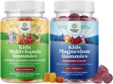 Çocuklar için Çokvitamin Gummies For Immunity Support with Vitamins A C D3 E B ve Çinko ve Çocuklar Magnezyum Gummies - Calm Relaxing Mag Citrate with Raspberry Flavor for Nerve & Heart Health