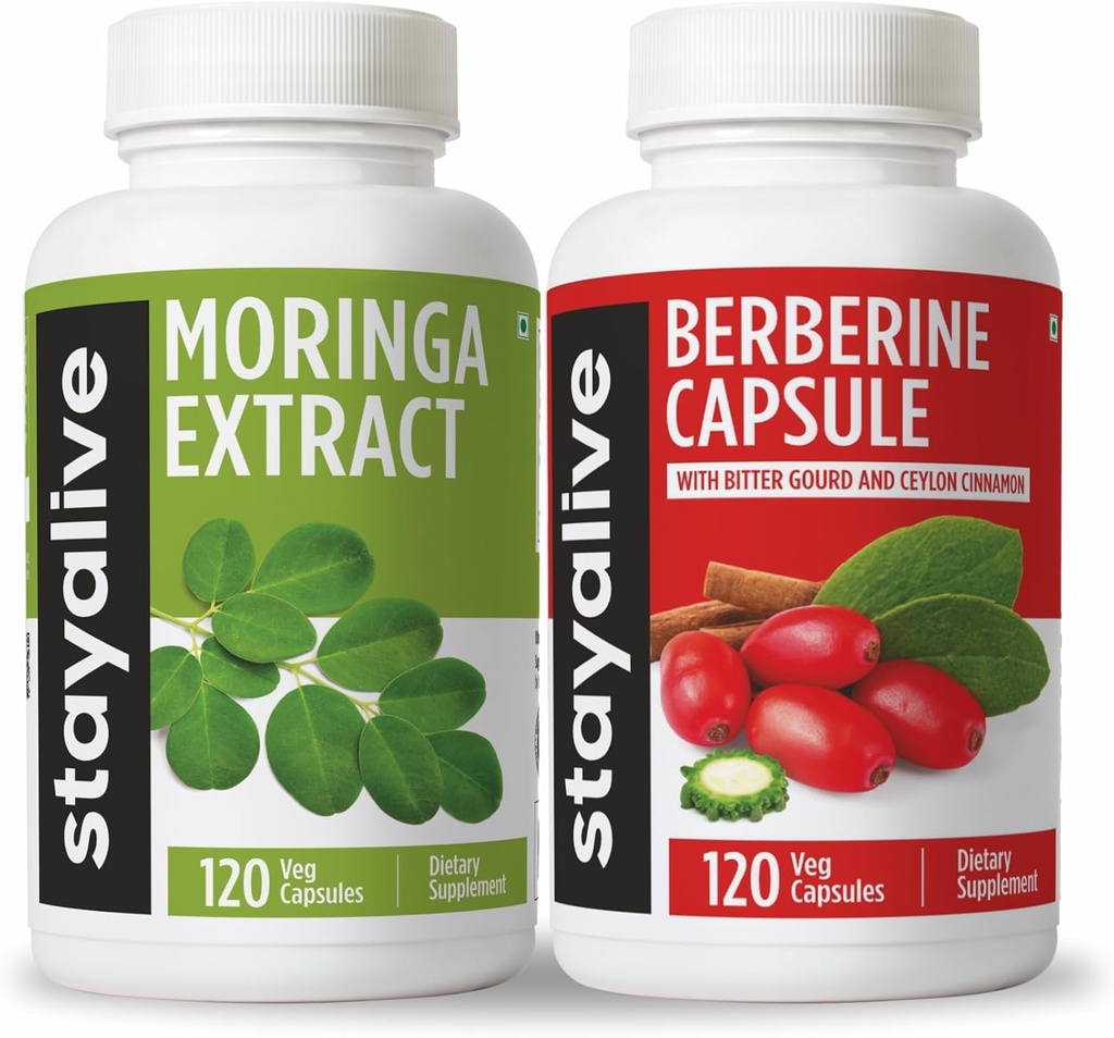 STAY ALIVE Moringa ve Berberine Sche with Ceylon Cinnamon and Bitter Gourd Extract, 240 Vegan Pills, Non-GMO & Gluten Free Berberine HCL Supplement