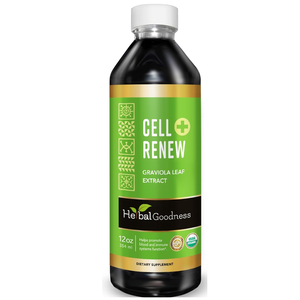 Εκχύλισμα Organic Cell Soursop Renew Graviola Leaf Extract 12oz – 15X Φυσικό συμπύκνωμα χυμό Soursop, προωθεί την αναγέννηση κυττάρων, Ανοσία Boost, Υποστήριξη ύπνου - Kosher Certified - Made in USA