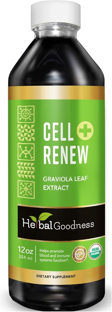 Soursop Ekstra Organik Hücre Yeni Graviola Leaf Ekstraksiyon 12oz - 15X Doğal Soursop Suyu Yoğunluğu, Hücre Rejenerasyonu, Immunity Boost, Sleep Support - Kosher Certified - Made in USA