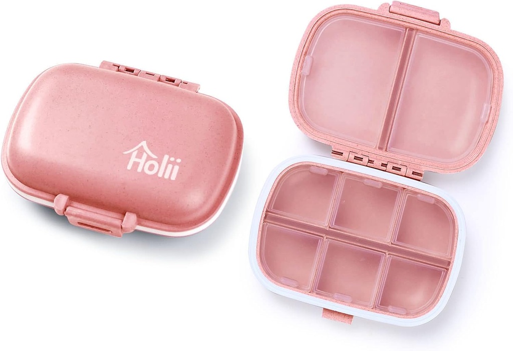 Holii 2PS 8 Karşılaştırmalı Seyahat Pill Organizer, Purse Daily Pill Box Portable Medicine Organizer Vitamin Sahibi Konteyner (Işık Pink) için Pocket Eczanesi