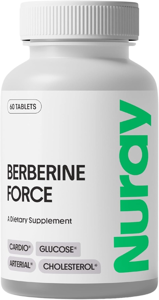 Nuray Berberine Force - Bilişsel Sağlık, Gastrointestinal Sağlık, Cardiovasüler Sağlık ve Metabolik Sağlığı Sağlamak - Folate, R-Alpha Lipoic Asit - 60 Kont - 500 mg