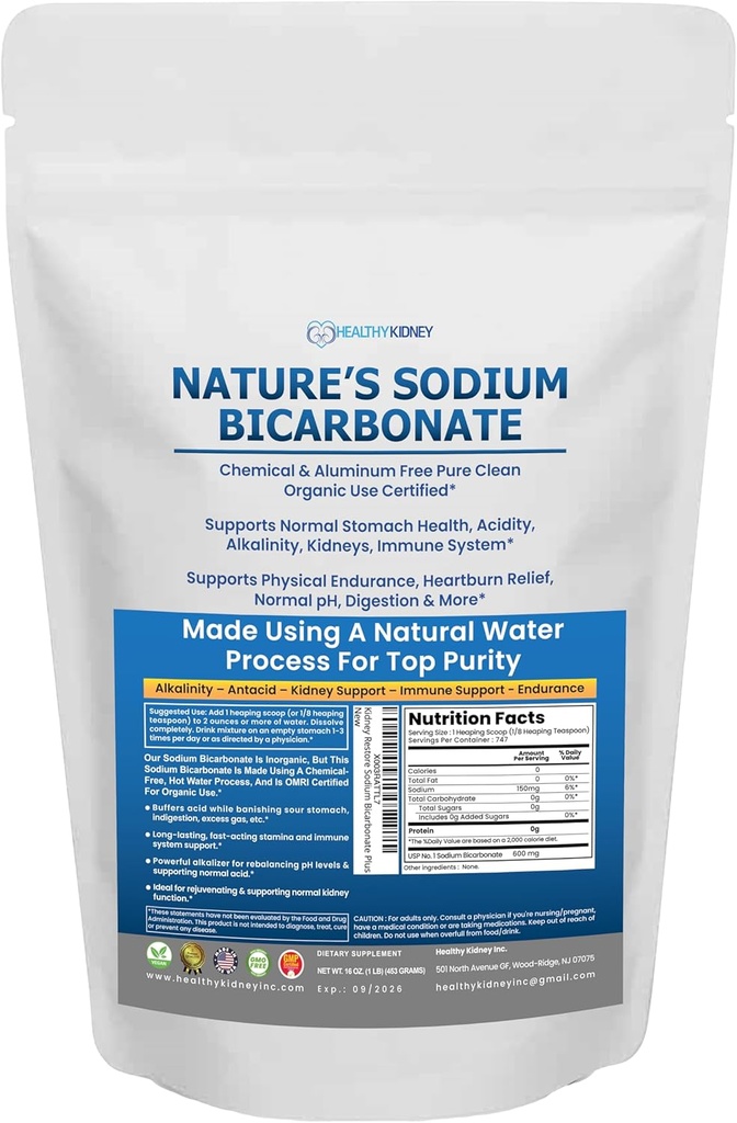 Nature’s Bicarbonate Organic Χρήση Σόδα Χωρίς Ψήσιμο Αλουμινίου. Δεν Χημικά Pure Baking Soda σκόνη για την υγεία & ευεξία. Διττανθρακικό νάτριο 1lb