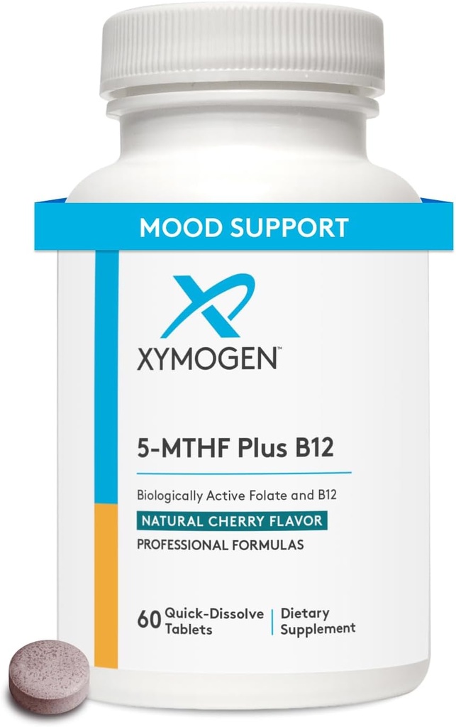 XYMOGEN 5MTHF Plus B12 - Biyolojik olarak Active Folate + Methylcobalamin) Methylation ve Nervous System Health - Great-Tasting Cherry Flavor (60 Hızlı-Dissolve Tabletleri)