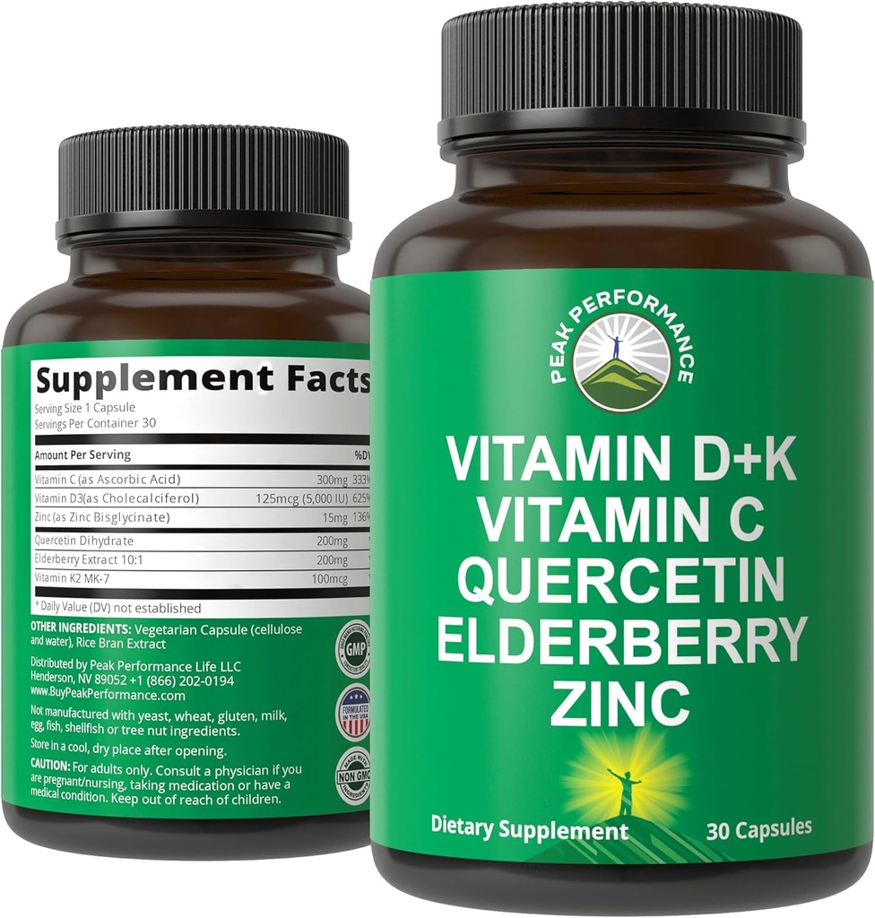 Immune Support Supplement with 6 Top Materialss. D3 B2 + C + Elderberry + çinko + Quercetin. 5000 IU Vitamin D. çinko 15 mg. Immunity Capsules içerir. Kadınlar ve Erkekler için Tamamlar