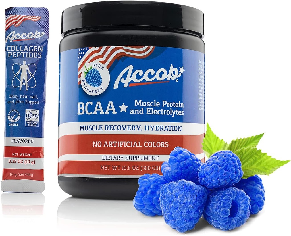BCAA Toz Blue Raspberry-Pre or Post Workout,Muscle Recovery Drink with Platinum Acids + Electrolytes,7,2g BCCAs for Men and Women-30 Services +10g of Collagen,