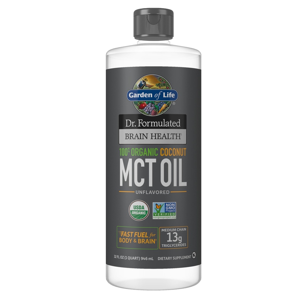 Life Dr. Formulaed Brain Health 100% Organik Coconut MCT Oil 32 fl oz Unflavored, 13g MCTs, Body & Brain Fuel, sertifikalı Non-GMO Vegan & Gluten Free, Hexane-Free