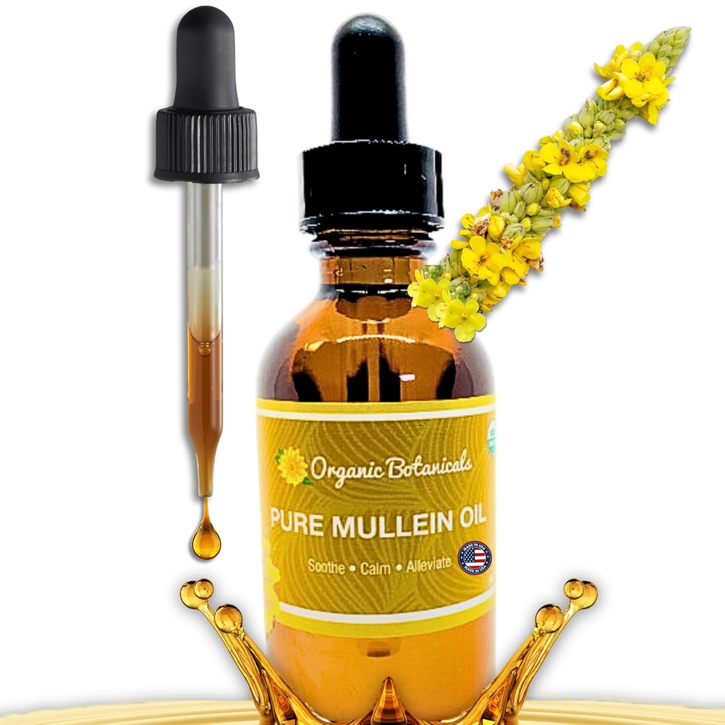 Saf Organik Mullein Yağı - Organik Mullein Ear Oil Drops - Doğal Kulak Bakımı Earaches, Tinnitus ve Çocuklar - Soothing Relief (2 oz) için Sıvı