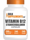 BulkSupplements.com Vitamin B12 Capsules - Cyanocobalamin, B Supplement, B12 200 mcg - Enerji Vitaminleri, Gluten Free, 1 Capsule per Service, 240 Capsules (Pack of 1)