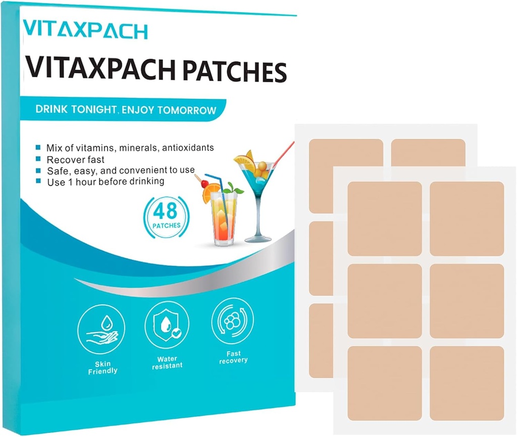 Parti Recovery Patches - 48 Pack, 100% Doğal Malzemeler - Daha İyi Bir Sabah İçin Uyanın, Bireysel olarak yuvarlandı, Skin-Friendly & Water - İçmeden Önce İçmeyin