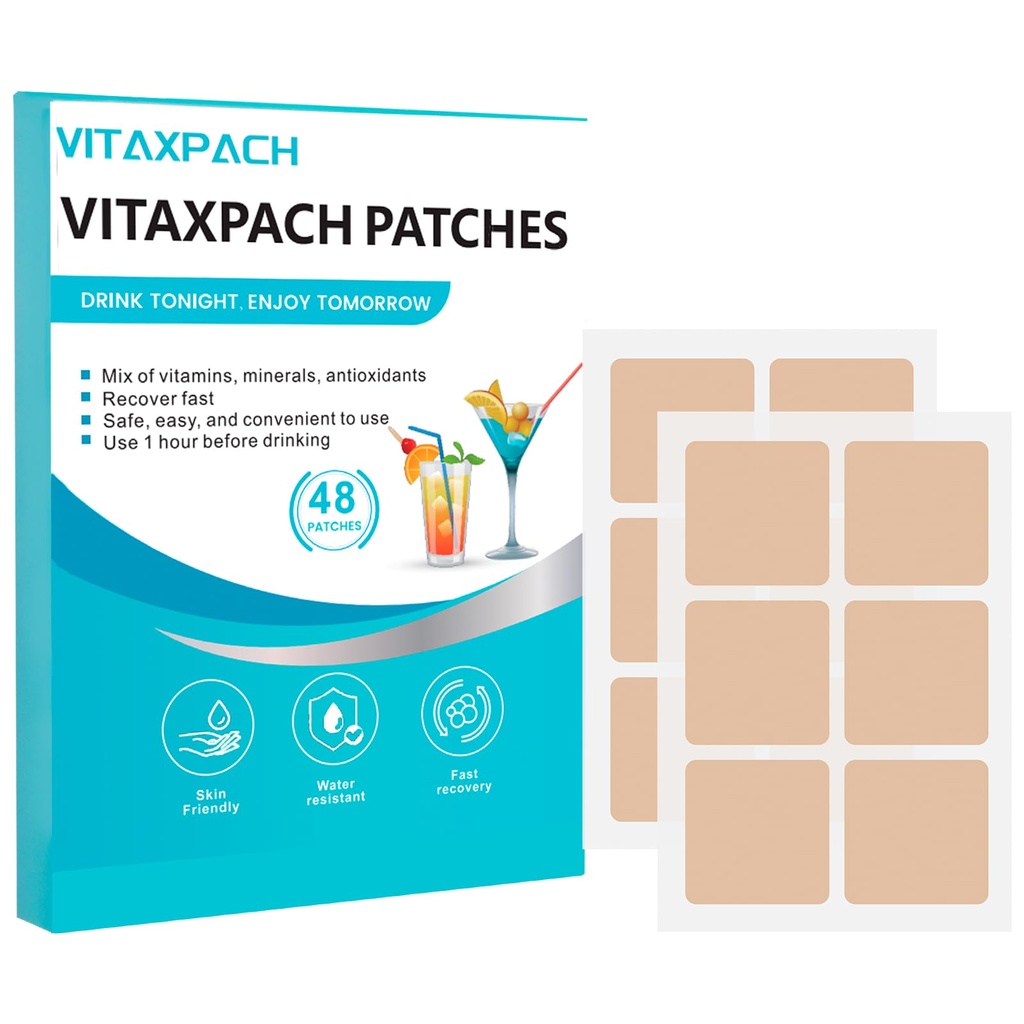 Party Recovery Patches - 48 Pack, 100% φυσικά συστατικά - αφύπνιση Ανανεωμένο για ένα καλύτερο πρωινό, μεμονωμένα τυλιγμένα, δέρμα-φιλικά & αδιάβροχο - Εφαρμογή πριν από το ποτό