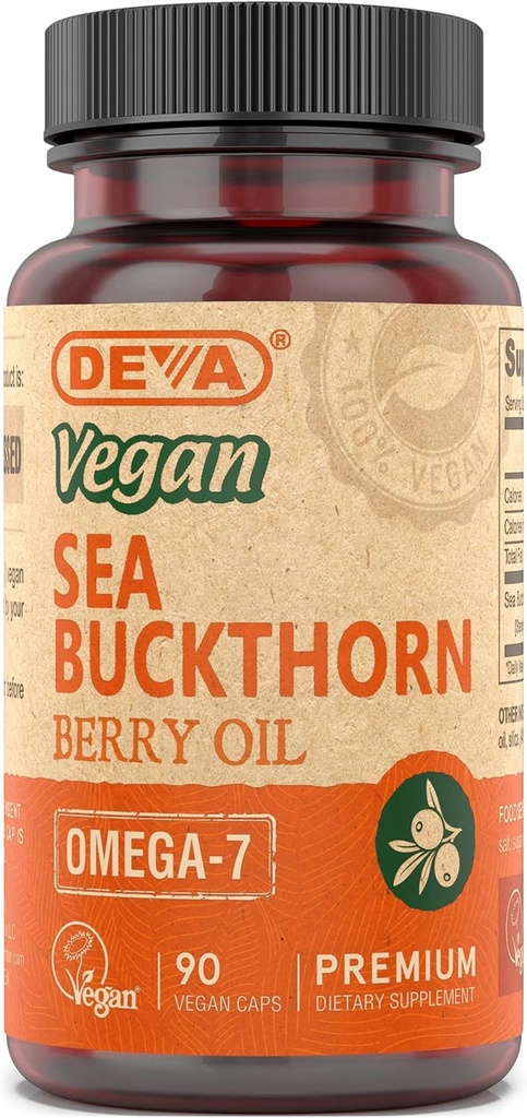 DEVA Vegan Sea Buckthorn, Berry Oil 500 mg, Cold-Pressed, Unrefined, Rich in Omega-7, 90 Capsules, 1-Pack