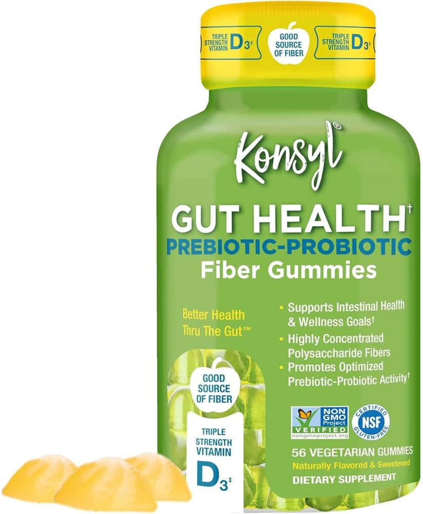 Konsyl Gut Health Prebiotic - Προβιοτικές ίνες Gummies - Βοηθά στην υποστήριξη Digestive Health+ - Χορτοφαγικές ίνες συμπλήρωμα Gummies για ενήλικες- 56 κόμης