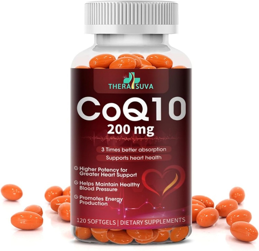 Yüksek hacimli CoQ10 200 mg - Kalp, Stamina ve Beyin Desteği için Gluten-Free Softgels - 60-Day Supply, 120 Kont