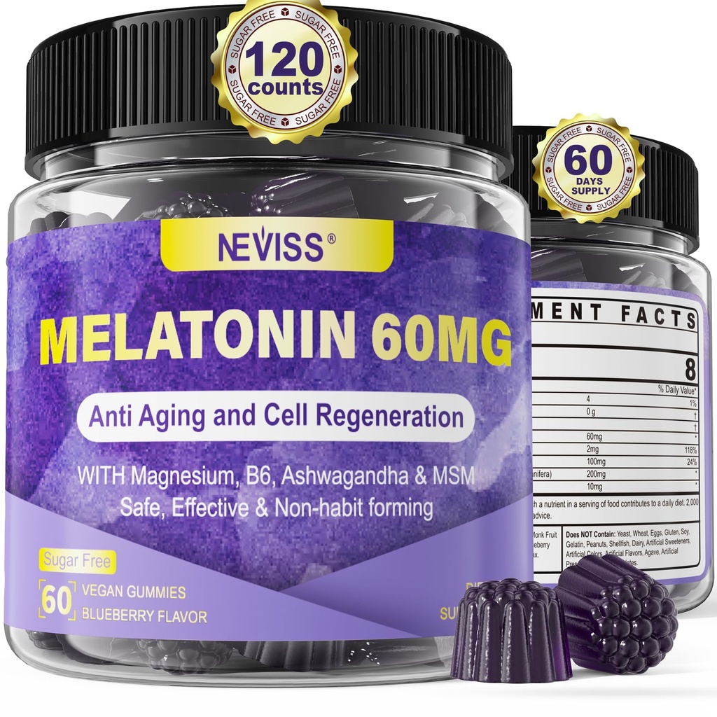 Antioksi & Brain Support Melatonin 60 mg 30 mg 50+ Yetişkinler | Yüksek Dose Melatonin Anti-Aging & Immune | Ekstra Kuvvetli Melatonin Gummies with B6, Ashwaganda, MSM - 120 Gummiesnin