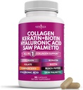 NEW AGE Collagen Pills Biotin Keratin Saw Palmetto Hyaluronic Acid - Hair Skin and Nails Vitamins and DHT Blocker with Vitamin E Folic Acid Pumpkin Seed MSM- 90 Count