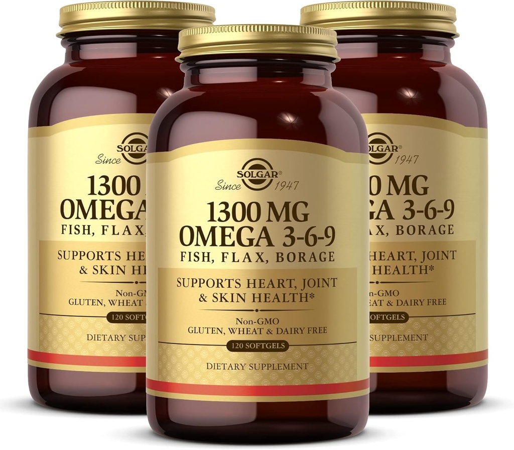 Solgar 1300 mg Omega 3-6-9, 120 Softgels (Pack of 3) - Fish Oil Supplement - Ortak & Skin Health için Destek - Flaxseed & Borage - Contains EPA & DHA Omega 3 Fatty Acids - 120 Toplam Hizmetler