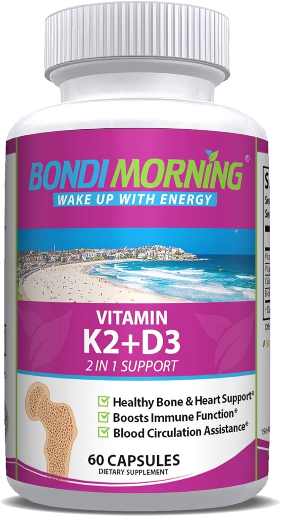K2 + D3 Kemik ve Kalp Sağlığı için Tamam - Yüksek Potency 5000IU Vitamin D3 & 100 mg Vitamin K2 (MK7) Optimalülme için Kapsüller - 60 Vegan Capsules