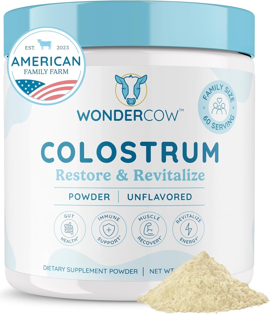 WONDERCOW Colostrum Supplement Toz for Gut Health, Immune Support, Muscle Recovery & Wellness | Natural IgG Pure Whole Bovine Colostrum Superfood, Unflavored, 60 Hizmetler