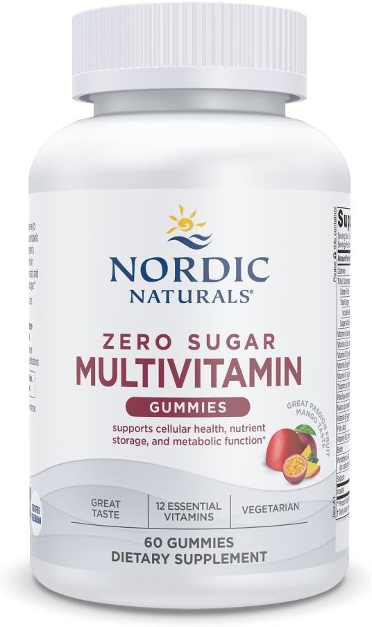 Nordic Naturals Zero Sugar Multi Gummies - Vejetaryen Multivitamin Supplement - Tutkulu Mango - 60 Pectin-Based Gummies - Yetişkinler için 12 Temel Vitaminler - Non-GMO - 30 Hizmet