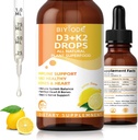 Vitamin D3 K2 Liquid Drops – Liposomal 1000 IU D3 & 200 mcg K2 MK-7 – High Absorption, Immune, Bone & Heart Support, Non-GMO, Lemon Flavor, 60ml
