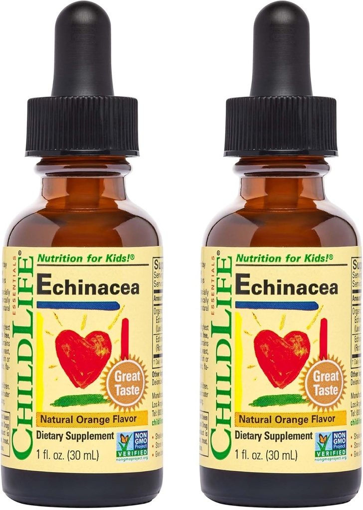 CHILDLIFE ESSENTIALS Echinacea for Kids - Kids Echinacea Drops, Liquid Tincture, Alcohol Free Supplement for Babies, Toddlers, Children - Natural Orange, 1 Fl Oz (Pack of 2)