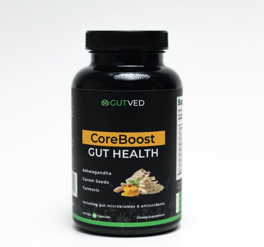 Συμπληρώματα για την υγεία των ορνίθων Coreboost με Ashwagandha, Carom Σπόροι, Turmeric - Πρεβιοτικά και Προβιοτικά για γυναίκες & άνδρες - 2 δισεκατομμύρια CFU-Καλύτερο για την Digestive Υγεία, Bloating Relief, Μείωση Αερίου