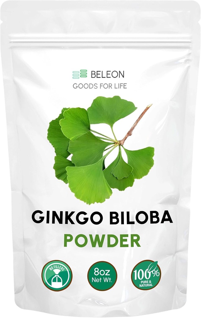 Ginkgo Biloba Toz 8 oz - Pure Natural Supplement, Beyin Desteği, Ruh Uyarısı, Filler Ücretsiz