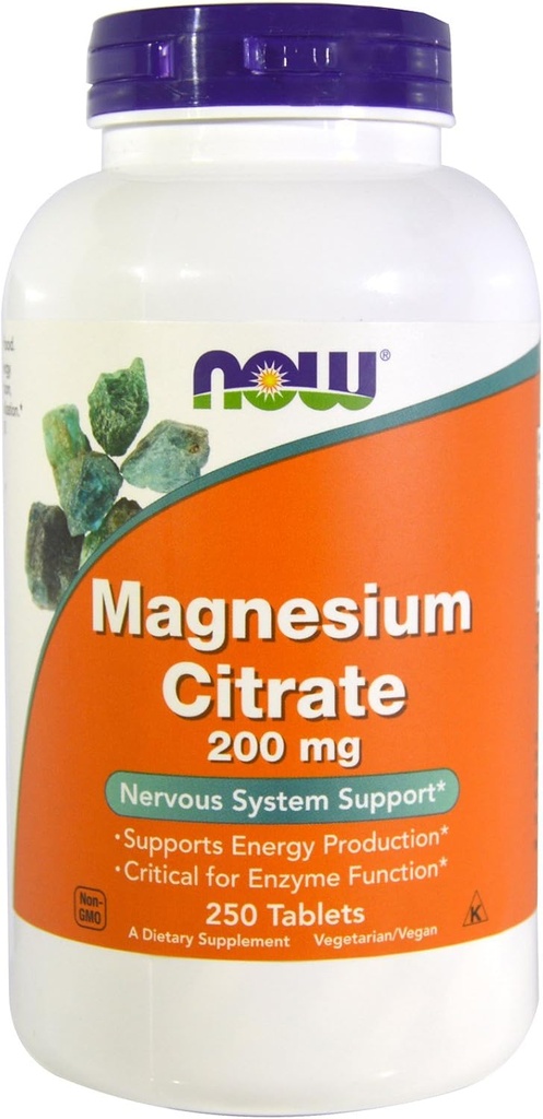 Now Foods Magnesium Citrate 200mg, 250 Tablets (Pack of 2)