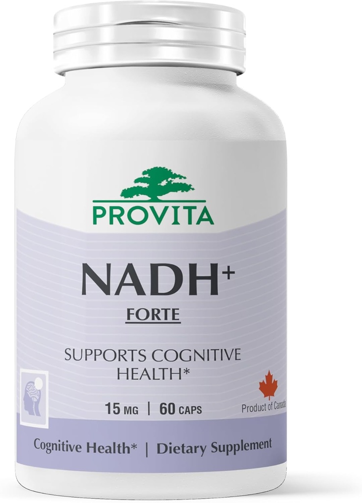 PROVITA NADH+ Forte | Bilişsel Destek Supplement with NADH, Coenzyme Q10 & Chlorophyll | Enerji Desteği, Focus, mental Clarity & Brain Health | Vegan Capsules | High Abase Hücreleri