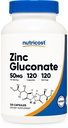 Nutricost çinko Gluconate 120 Vegetarian Capsules (50 mg) - Gluten Free ve Non-GMO